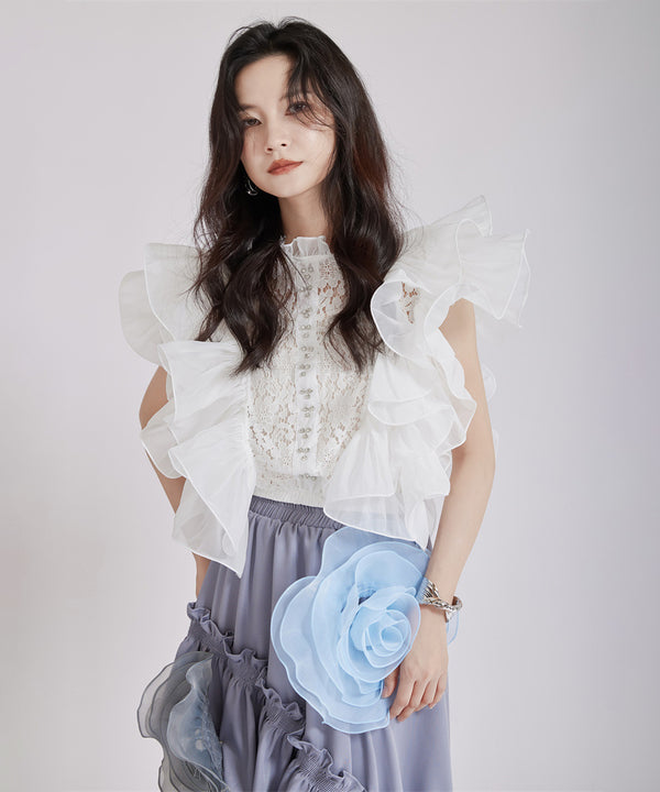 Floral Ruffle Lace Blouse